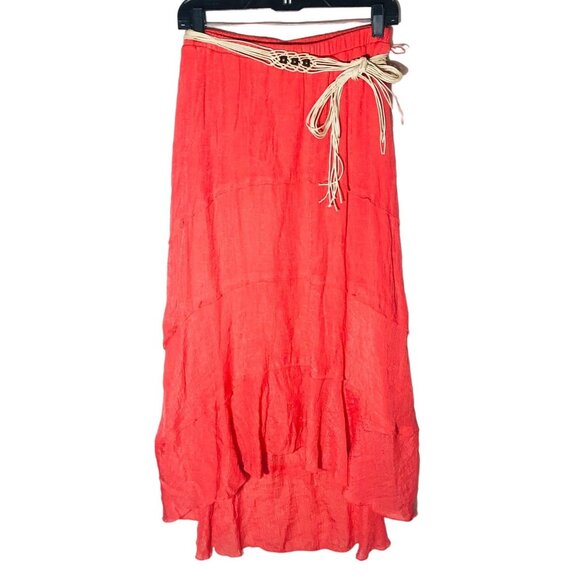 Iz Byer skirt high low maxi belt new without tags pink layered rayon medium READ - Picture 1 of 9